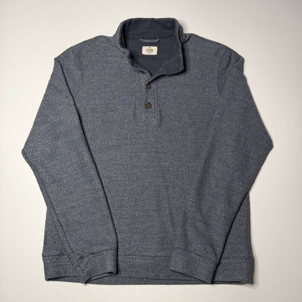 Marine Layer Sweater Mens Medium Blue Henley Clayton Textured Knit Pullover